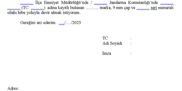 Tabanca silah devir alma dilekçesi